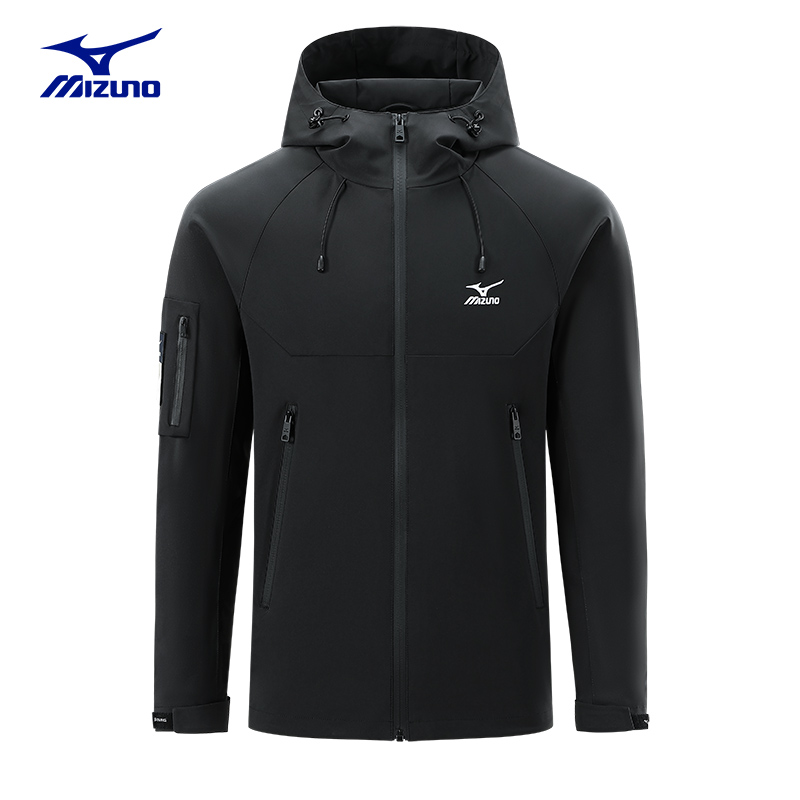 Mizuno/美津浓男士外套春秋季防水连帽冲锋登山衣服户外休闲夹克-图1