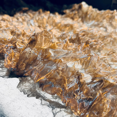 咖色蓝水晶压褶皱欧根纱水光渐变网纱立体肌理布料服装设计师面料 - 图2