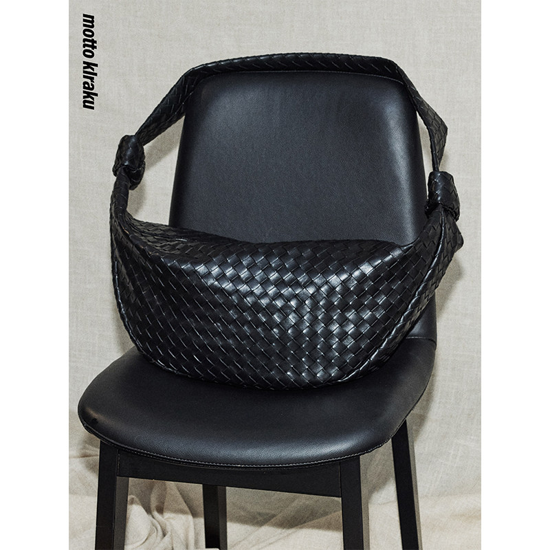 MottoKiraku 原创黑色编织包皮斜跨牛角包可颂包托特包皮包,淘宝优惠券,粉丝福利购,淘宝优惠卷