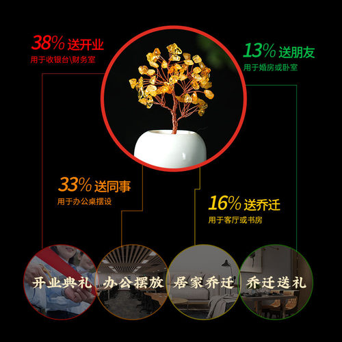 灵机生活馆 迷你水晶树黄水晶办公室桌面摆件麦东陵玉开玲业送礼 - 图1