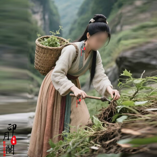 Ancient costume of tea-picking girl among ancient medical girls