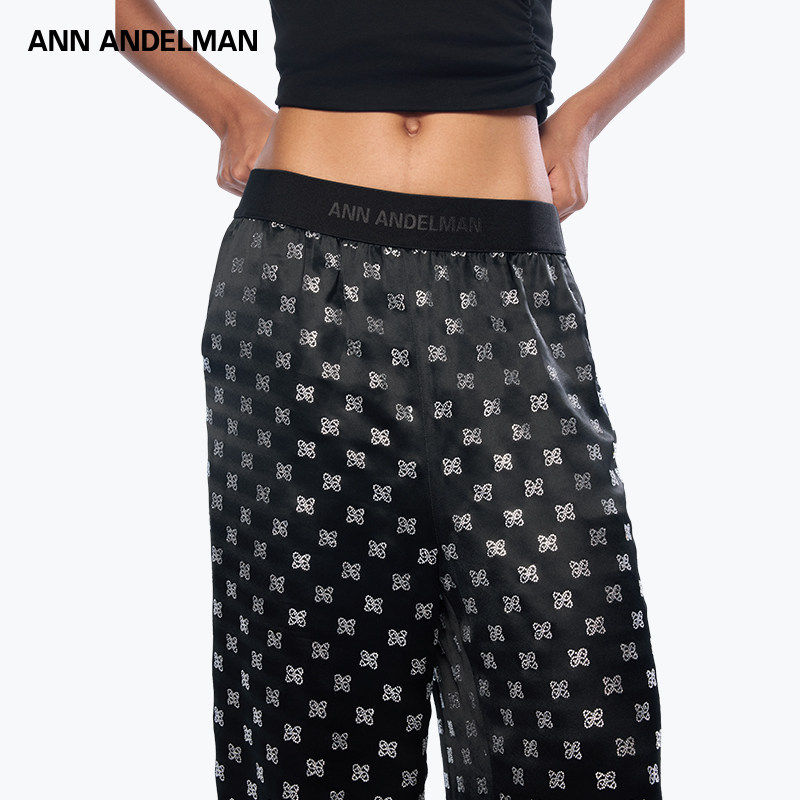 ANN ANDELMAN官方直营2025新款黑色直筒休闲长裤满钻LOGO醋酸裤女 - 图1