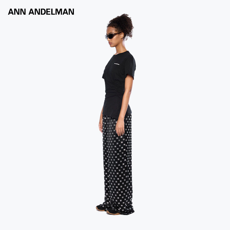 ANN ANDELMAN官方直营2025新款黑色直筒休闲长裤满钻LOGO醋酸裤女 - 图2