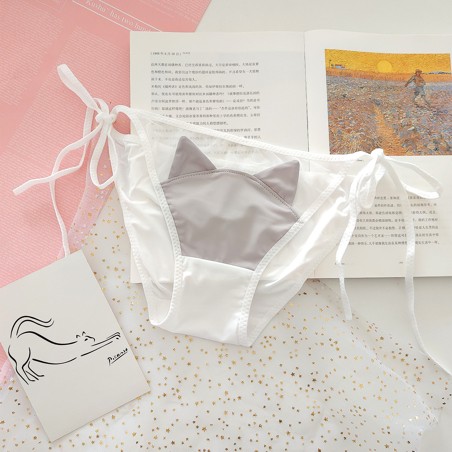 新品捆绑带可解开小猫耳甜辣纯欲高叉半包臀内裤细系带女生三角裤,淘宝优惠券,粉丝福利购,淘宝优惠卷