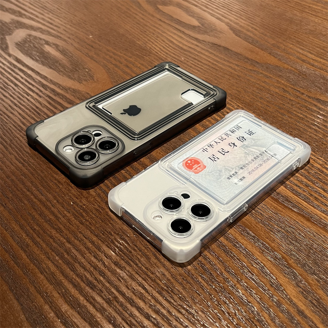 防摔带卡套高级感黑灰色iPhone15pro手机壳15promax适用iPhone14pro苹果13/14PROMAX可插卡包12硅胶壳防照片