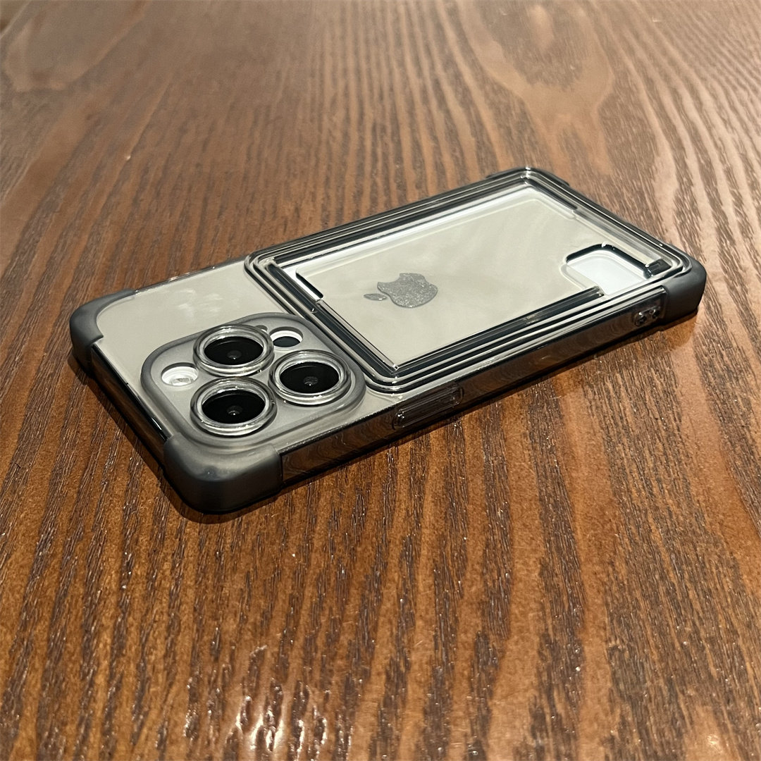 防摔带卡套高级感黑灰色iPhone15pro手机壳15promax适用iPhone14pro苹果13/14PROMAX可插卡包12硅胶壳防照片