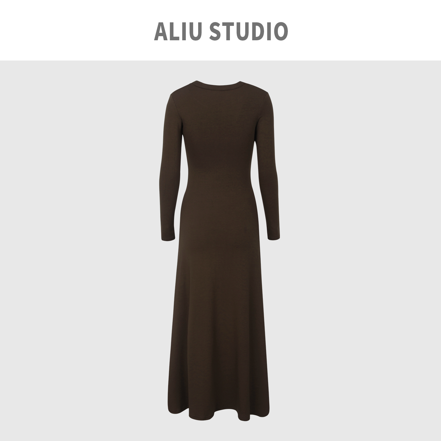 Aliu Studio冷系御姐范复古气质圆领a字裙长袖加绒款美拉德裙子-图1