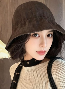 韩版复古碎花宽檐显脸小渔夫帽