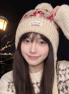秋冬保暖护耳显脸小针织帽女款