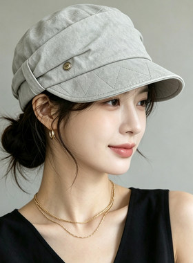 韩版复古褶皱宽檐显脸小马术帽女