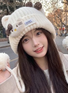 冬季保暖猫咪针织帽女显脸小