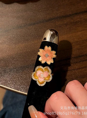 粉棠！法式山茶花苞柔美珍珠碎钻戒指女富家少女感小众高级食指戒