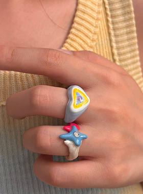 其他女合金甜美多巴胺甜爱心戒指