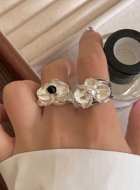 小香风花朵四瓣花气质高级感指环戒 ins冷淡风恶魔之眼叠戴戒指女