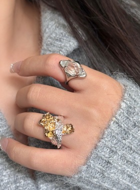 韩国小众设计铜质感葡萄串开口银色串珠戒指ins复古气质戒指女