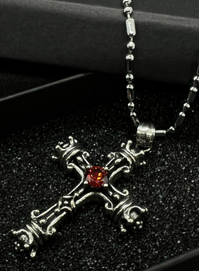 欧美复古做旧皇冠宝石项链男款嘻哈潮人个性百搭毛衣链