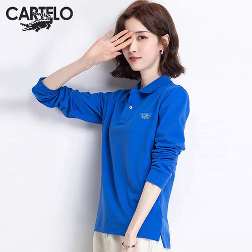 卡帝乐鳄鱼POLO衫女长袖t恤秋季纯棉宽松大码运动翻领休闲上衣潮 - 图2