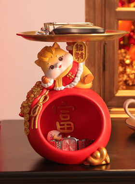 马年招财财神双收纳桌面摆件