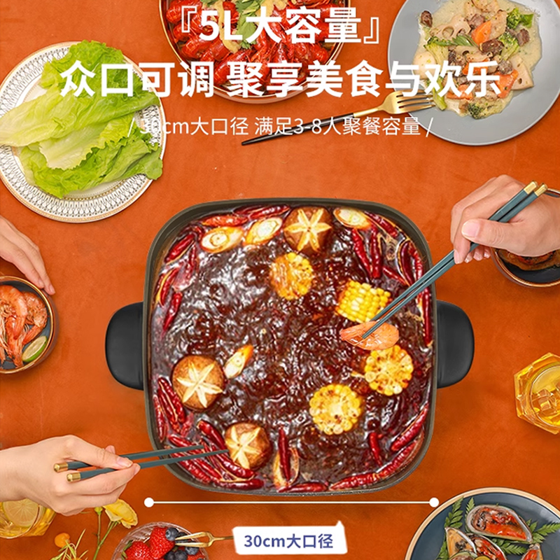 荣事达含钛电火火锅锅家用炒菜炒锅一体式电热煮锅蒸煮多功能电锅