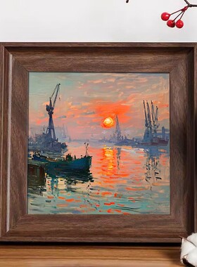 法式复古古典油画客厅莫奈名画摆台相框装饰画日出印象玄关柜挂画