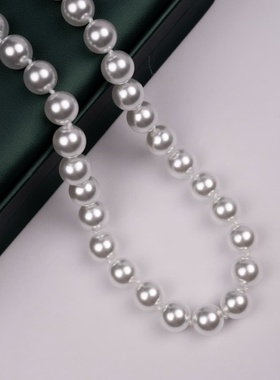 12mm白色珍珠元宝扣大尺寸富贵珍珠项链XLA403