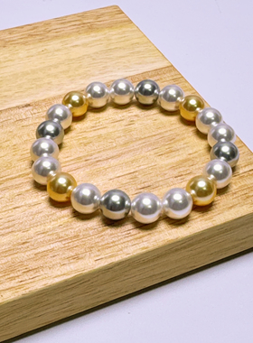 10-11mm金灰白混彩弹力绳珍珠手链SLA108