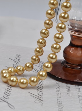 10mm金色珍珠元宝扣珍珠项链XLA303