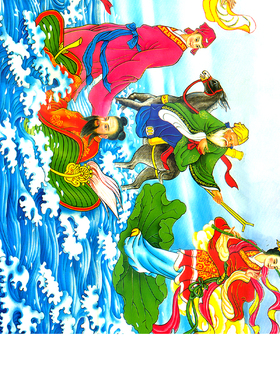 八仙过海国画卷轴挂画复古画画芯