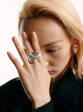 monSecret双生岩石开口戒指女夏潮小众设计高级感饰品送女友礼物