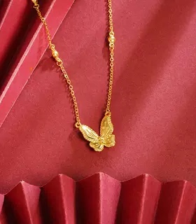 沙金仿真金花月佳期蝴蝶锁骨链