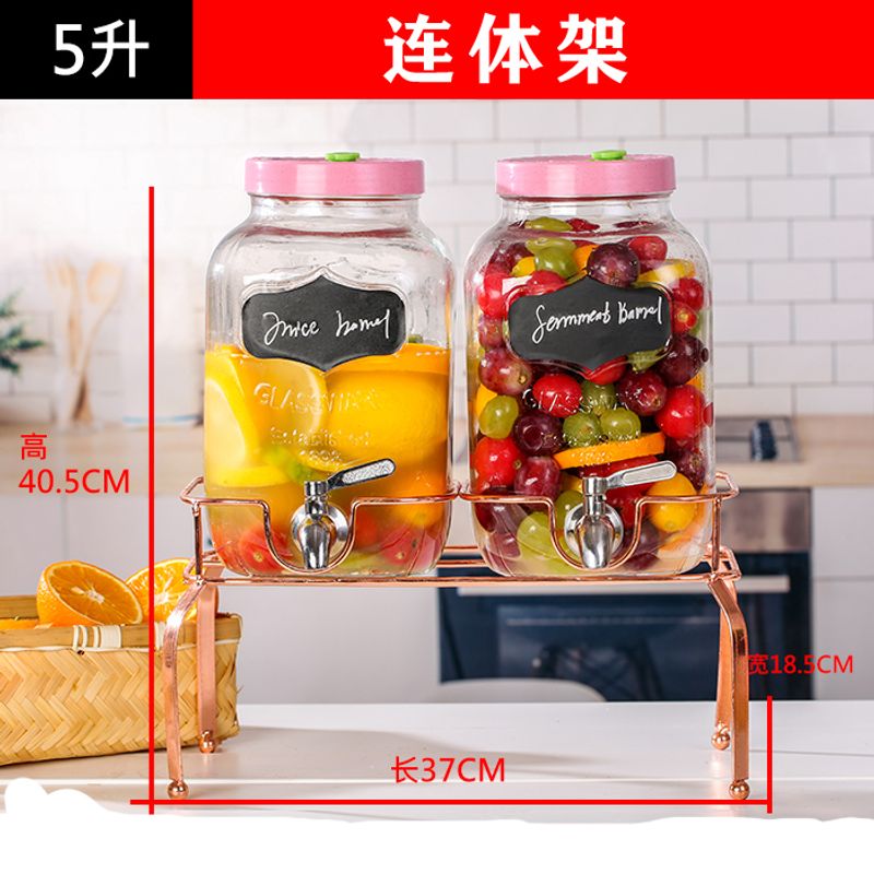 Wine bottle enzyme bucket beverage bucket iron craft shelf juice tank bamboo wood base 304 stainless steel faucet ABS