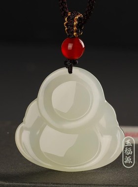 玉项水炼女和田玉吊坠弥勒佛佛挂件真玉石晴大肚笑脸佛公佩礼