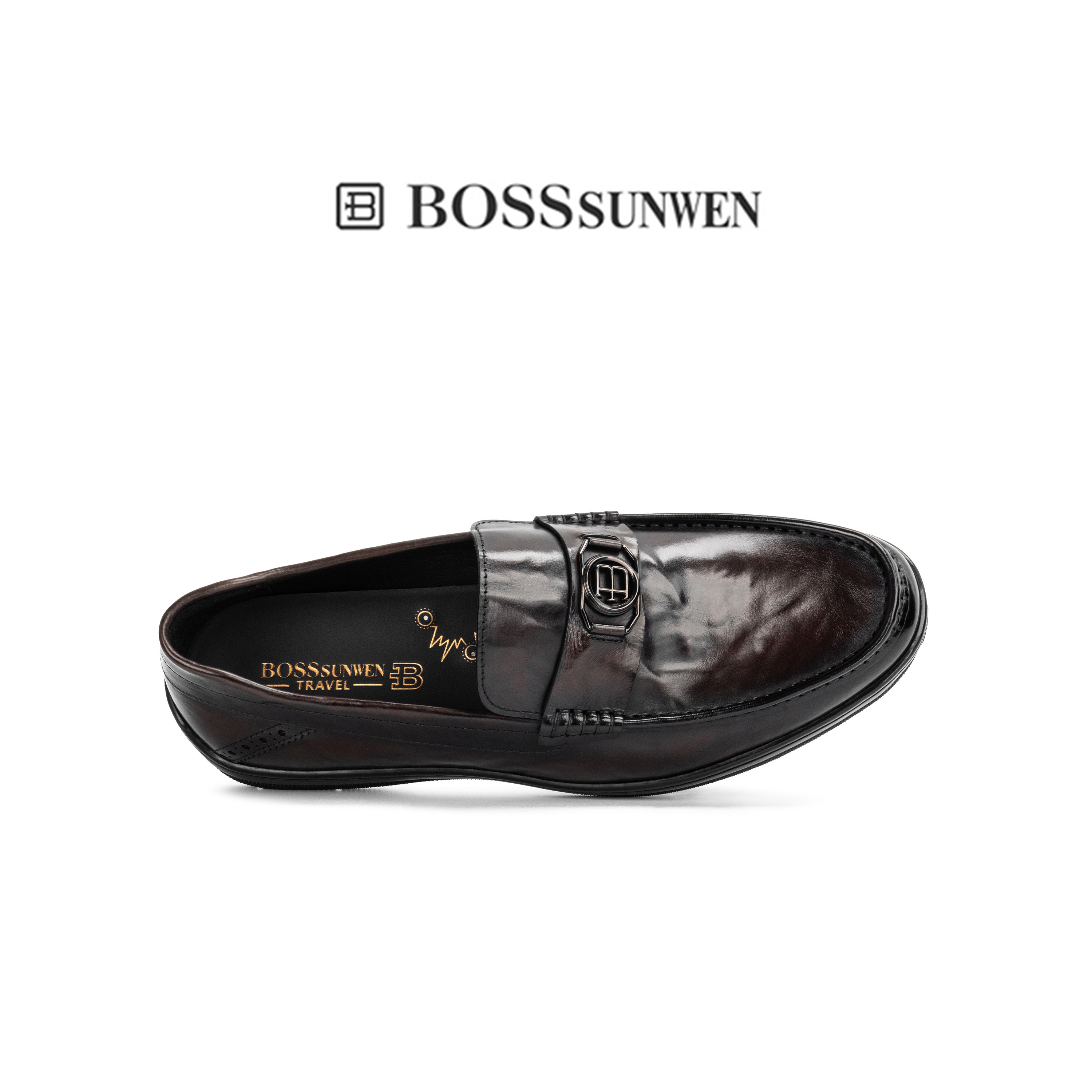 BOSSSUNWEN/博斯·绅威2025新款乐福鞋真皮一脚蹬老钱风男豆豆鞋,淘宝优惠券,粉丝福利购,淘宝优惠卷