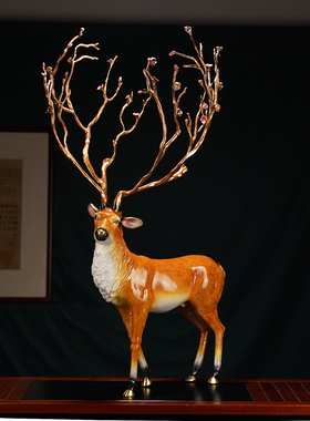 招财梅花鹿进门玄关落地摆件