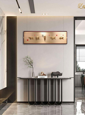 必禧利黄铜客厅五牛纳福图铜雕画