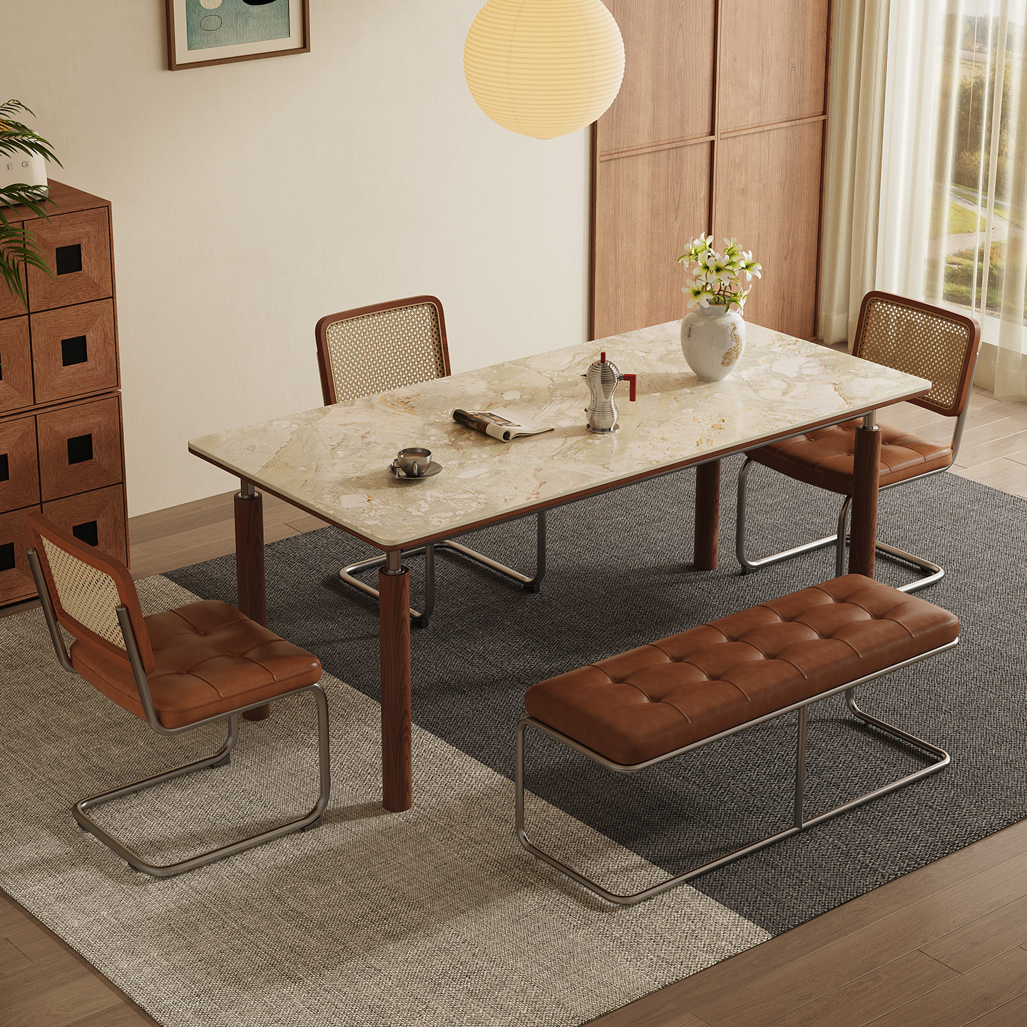 斐度包豪斯德利丰岩板餐桌法式复古家用饭桌中古风实木长方形餐桌,淘宝优惠券,粉丝福利购,淘宝优惠卷