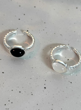 简约黑白锆石戒指女叠戴气质优雅开口指环ins小众时尚百搭食指戒