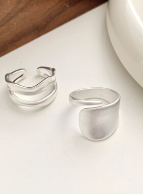 轻奢小众双层哑光镀银女士戒指