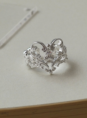 甜美镂空花纹爱心戒指女精致优雅水滴贝壳开口指环轻奢个性食指戒