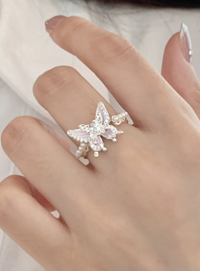 轻奢彩色蝴蝶仿珍珠开口女戒