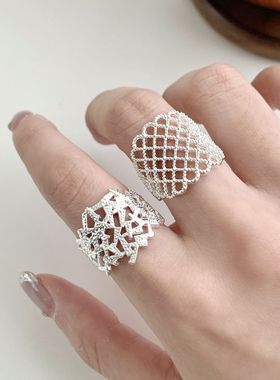 蕾丝花边网格戒指女精致优雅时尚百搭气质开口指环小众设计食指戒