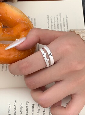 猫狗日记童趣俏皮戒指女ins风小众设计感百搭开口指环网红食指戒