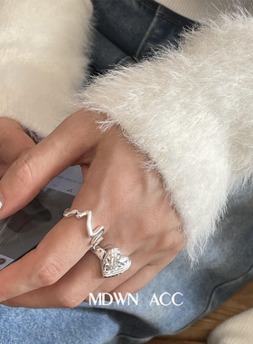 心电图波浪戒指女简约几何线条百搭时尚叠戴开口指环ins食指戒潮