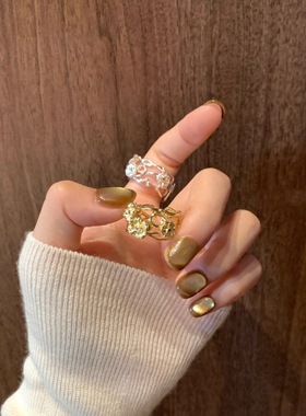 甜美镂空花朵戒指女精致优雅指尖生花灵动开口指环ins风食指戒潮