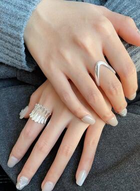 简约时尚V型戒指女几何冷淡风个性百搭开口指环ins风创意食指戒潮