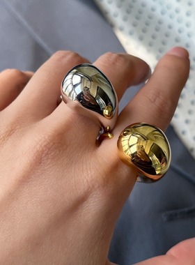 个性水滴戒指女欧美风夸张时尚创意S925镀银开口指环小众食指戒