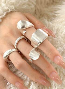 简约银色素戒指女百搭韩系冷淡风S925镀银开口食指戒指小众指环潮