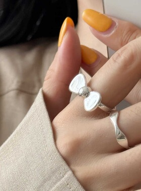 甜美蝴蝶结戒指女简约时尚个性百搭S925镀银开口指环ins食指戒潮