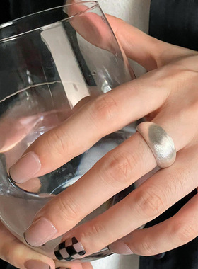 极简椭圆拉丝戒指女时尚冷淡风高级感S925镀银开口指环嘻哈食指戒