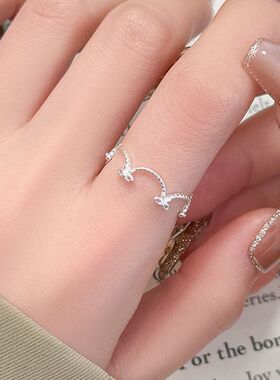 小众甜美蝴蝶结皇冠戒指女精致韩版气质优雅百搭开口指环食指戒潮